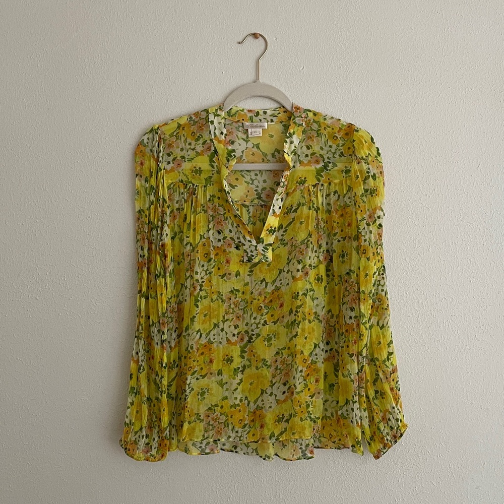 Shoshanna Sheer Popover Blouse Vneck Long Sleeve Floral Overlay Top Classic